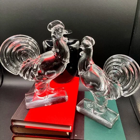 1950's Paden City GlassManganese Glass Rooster (2 Available) Bookend Sculpture